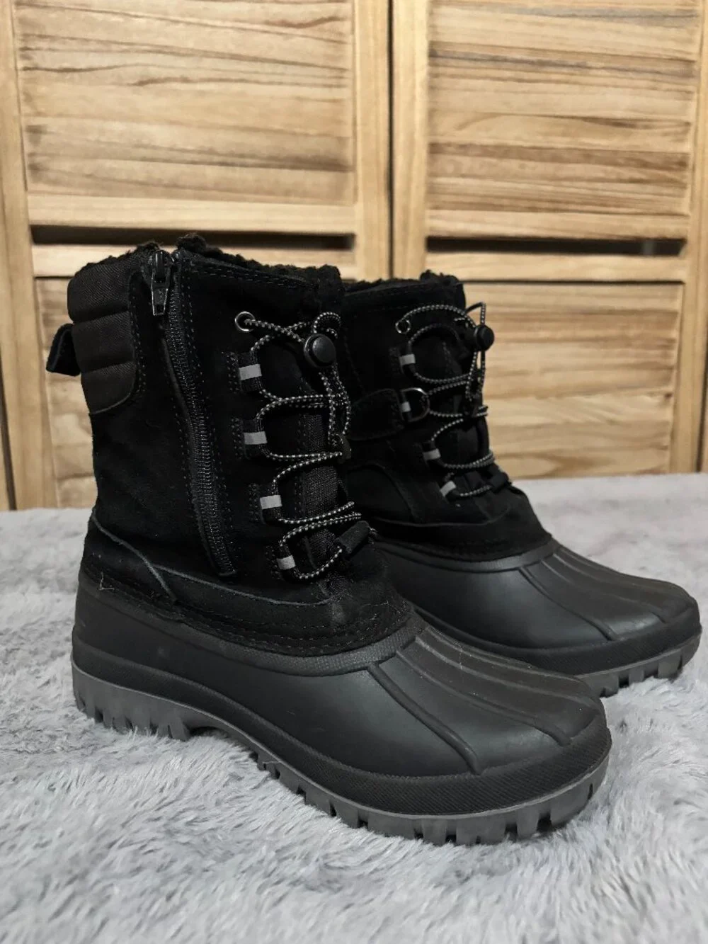 Lands End Black Waterproof Winter Snow Boots Youth 4M Womens 5.5 Side Zip